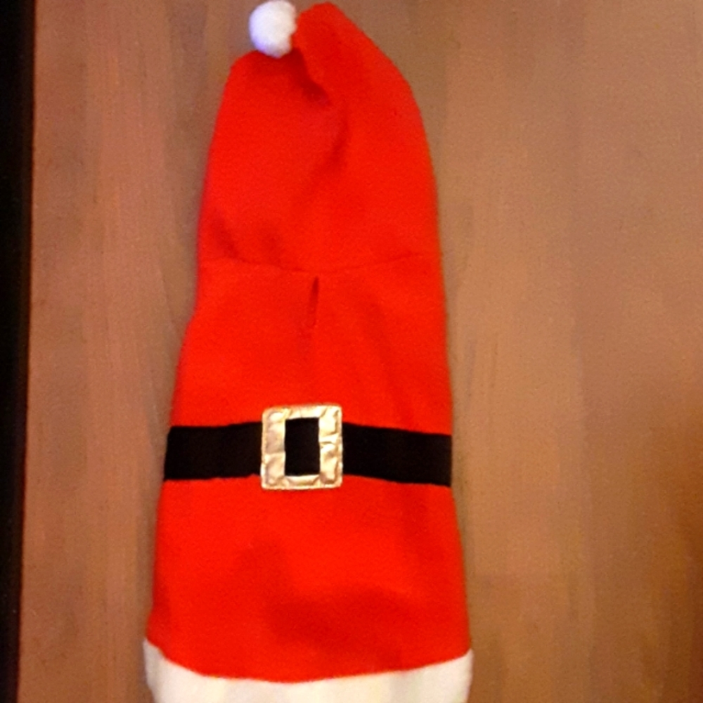 Santa costume for dog red white fur trim and black belt adjustable Like New…